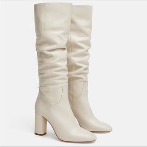 Zara | Leather Cream Knee Height Boots